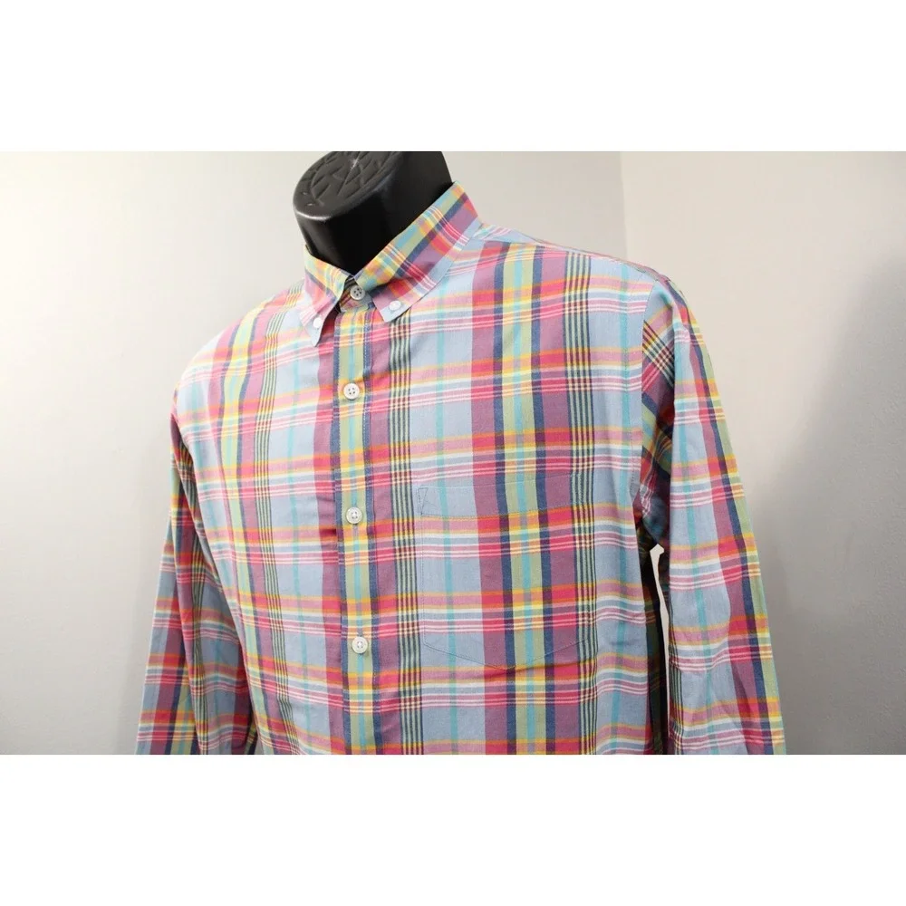 J.CREW Madras‎ Plaid Button Up Dress Shirt Long Sleeve Casual Mens Size Medium
